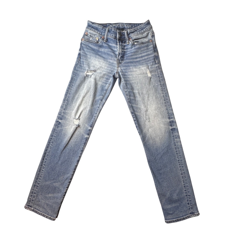 American Eagle Jeans Mens 26x30 Blue Airflex+ Slim Straight Distressed‎ Denim